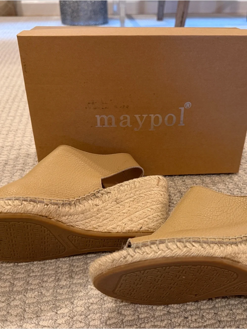 Maypol Tan Leather Peep-Toe Espadrille Wedges
